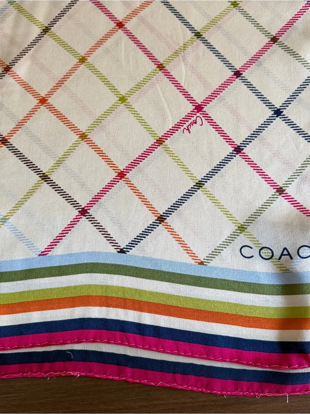 Coach 100% Silk Multicolor Plaid Oblong Scarf 60 x 10
